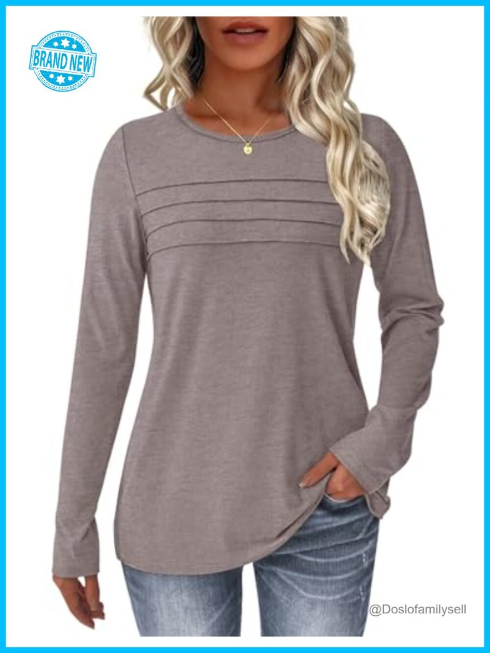 Women's Pleated Tunic Long Sleeve Blouse Loose Fit Casual Business Top